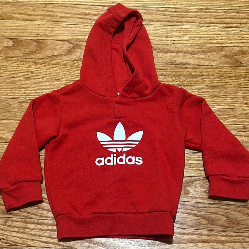 Adidas Red Sweatshirt Hoodie with Trefoil Logo